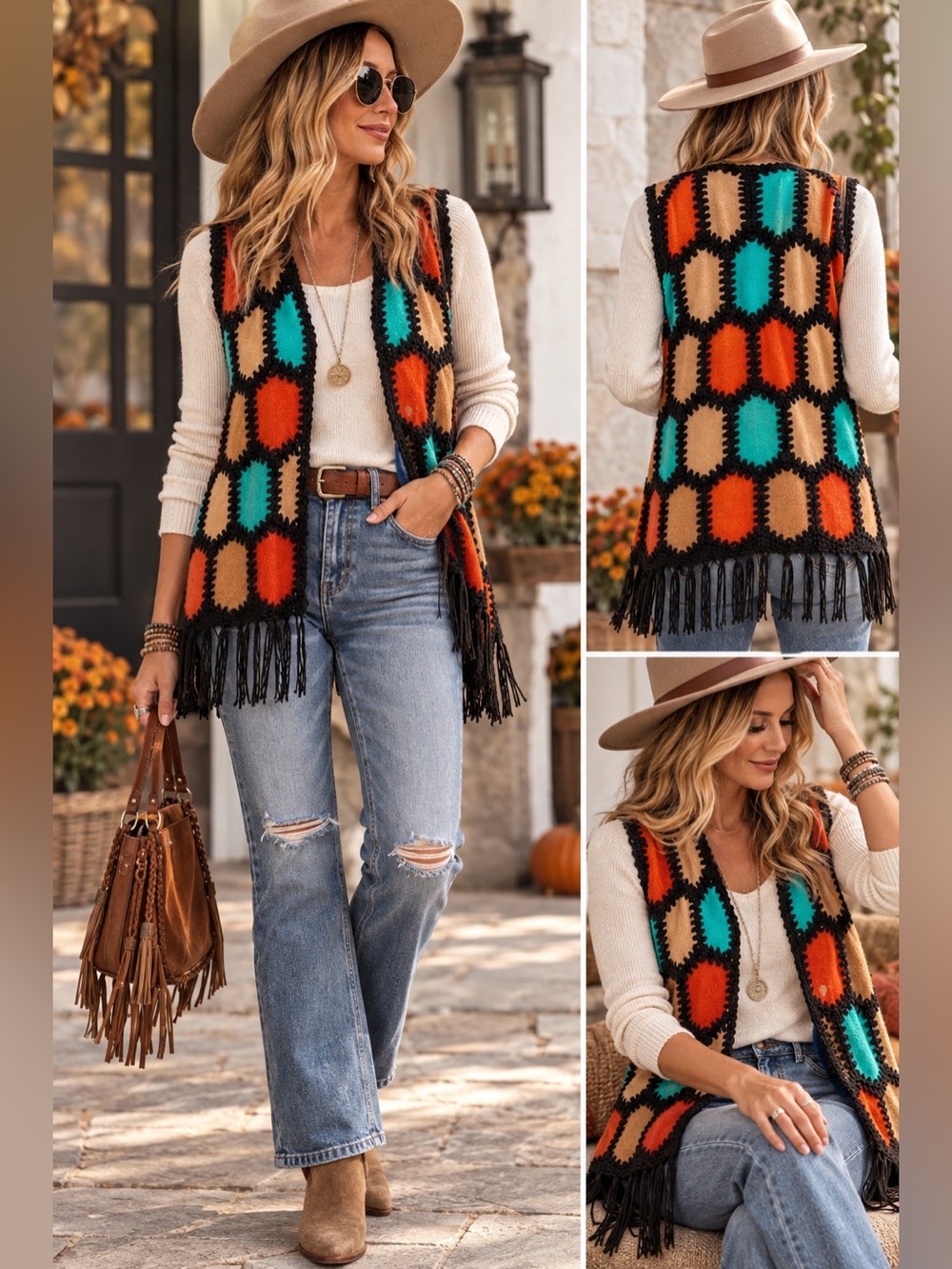 Selfie Couture by Tiendology Fringe Patchwork Crochet Vest S but S-L